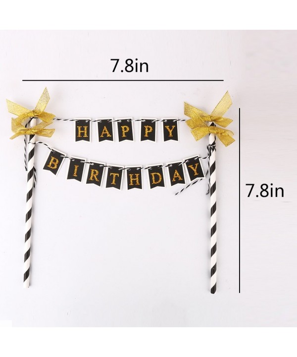 Black Mini Happy Birthday Banner Cake Topper-Party Cake Decoration ...