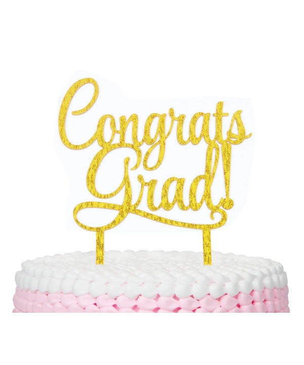 Congrats Grad Gold Acrylic Cake Topper for Graduation Party Decorations ...