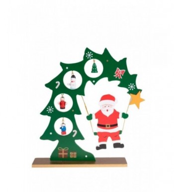 Wooden Table Top Santa Swinging from Christmas Tree Green and Red with ...