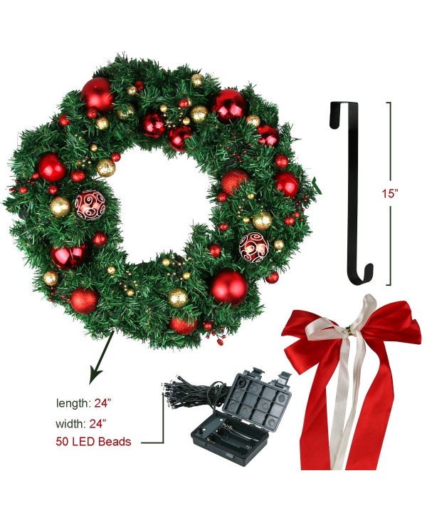 24 Inch Christmas Wreath with LED Lights - Christmas Garland with ...