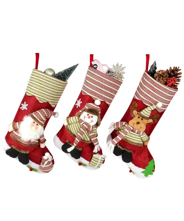 Red and Green Felt Christmas Stocking - Set of 3 - CS128PEF19T
