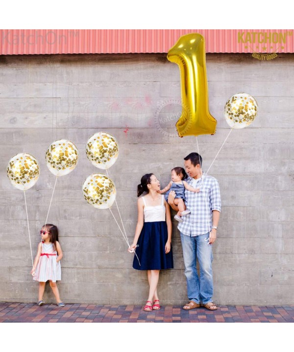 Large - Number 1 and Gold Confetti Balloon - 1st Birthday Party ...